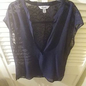 Navy Blue Sheer Sleeveless Blouse